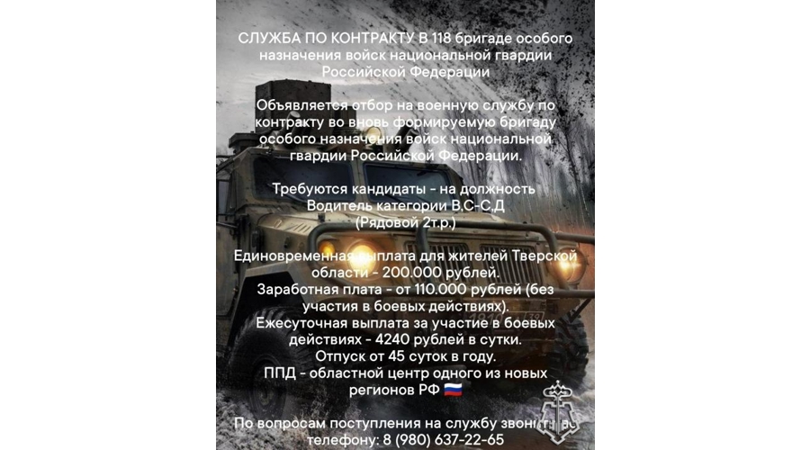 СЛУЖБА ПО КОНТРАКТУ В ПОЛКУ ОПЕРАТИВНОГО НАЗНАЧЕНИЯ В СОСТАВЕ 116 ОБРОСН, 118 брОсН